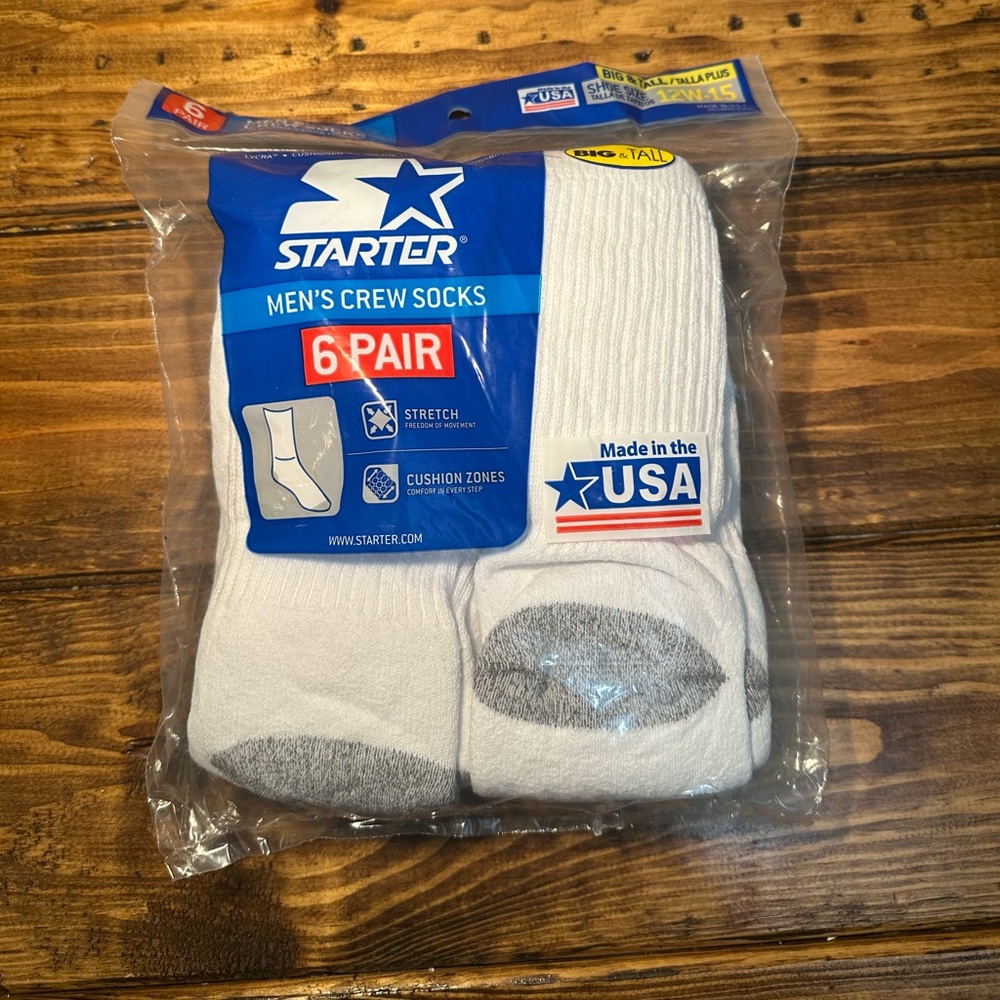 New in package Starter Mens Value Pack Big and Tall Crew Socks - 6 Pairs
